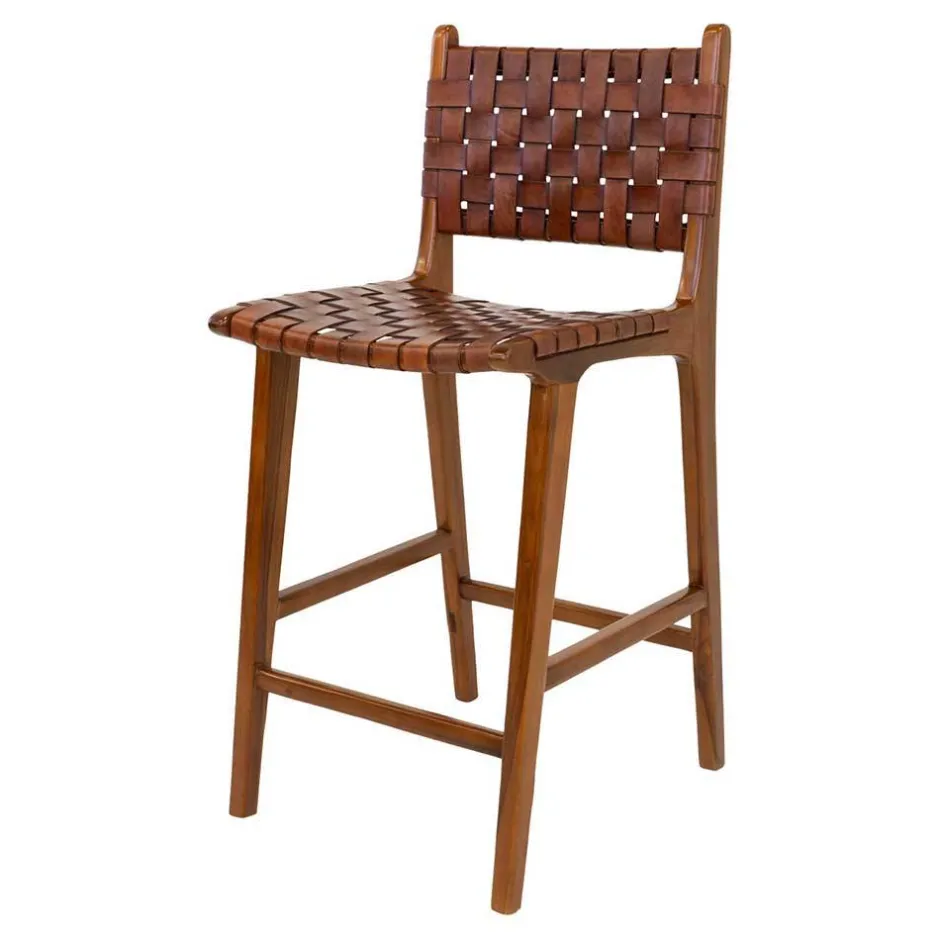 Barstuhl in Braun Leder Geflecht - Nufreda^Wohnen New