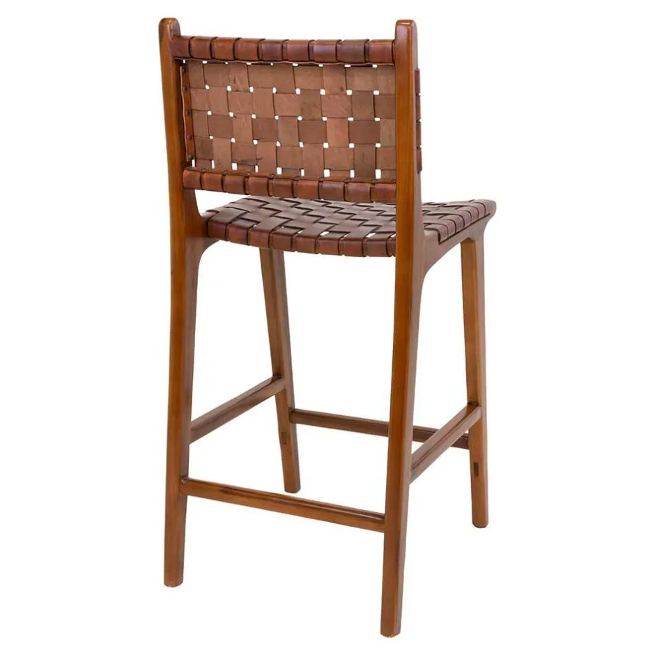 Barstuhl in Braun Leder Geflecht - Nufreda^Wohnen New
