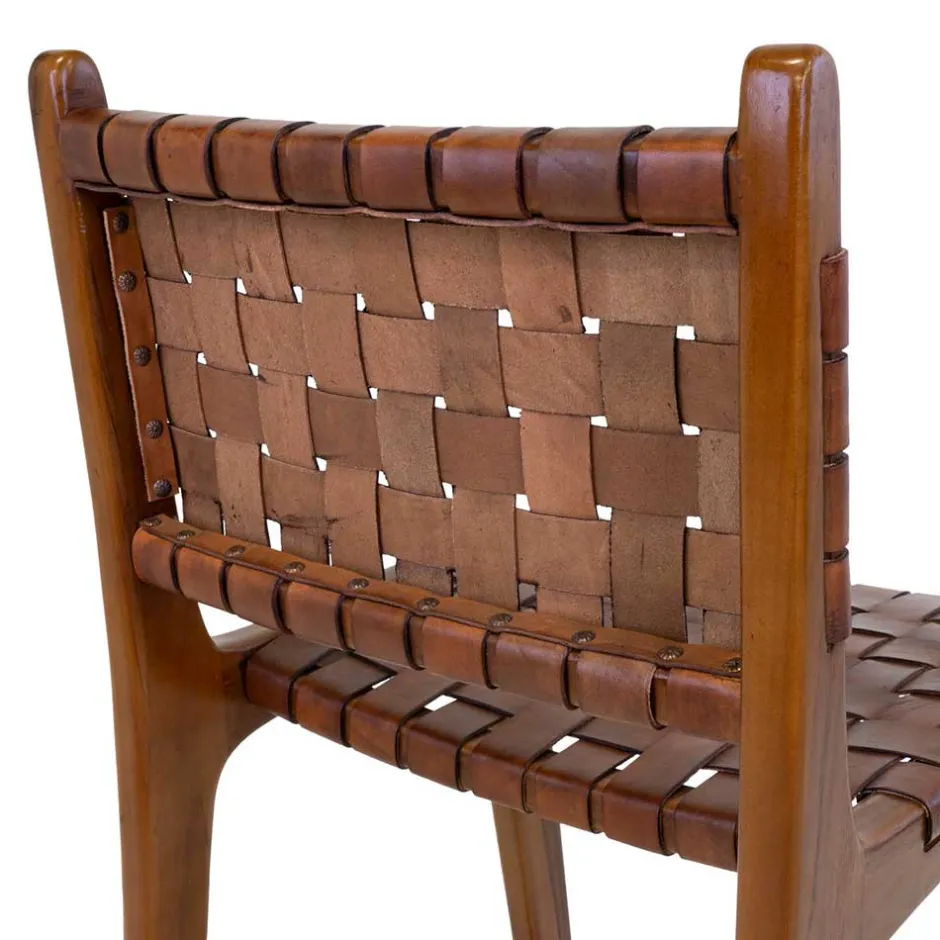 Barstuhl in Braun Leder Geflecht - Nufreda^Wohnen New