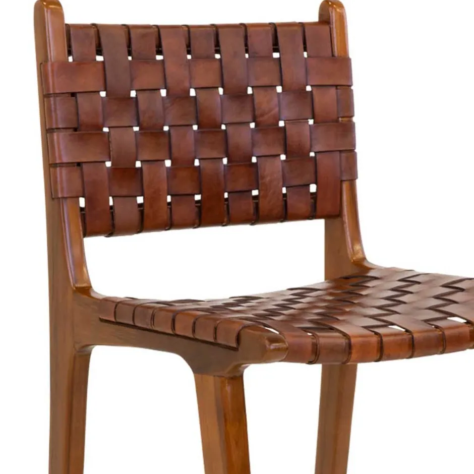 Barstuhl in Braun Leder Geflecht - Nufreda^Wohnen New