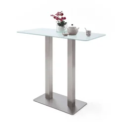 Wohnen Bartisch mit Glasplatte in Mattweiß Zigaro & Säulengestell