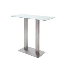 Wohnen Bartisch mit Glasplatte in Mattweiß Zigaro & Säulengestell