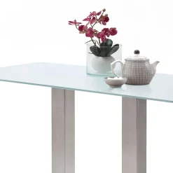 Wohnen Bartisch mit Glasplatte in Mattweiß Zigaro & Säulengestell