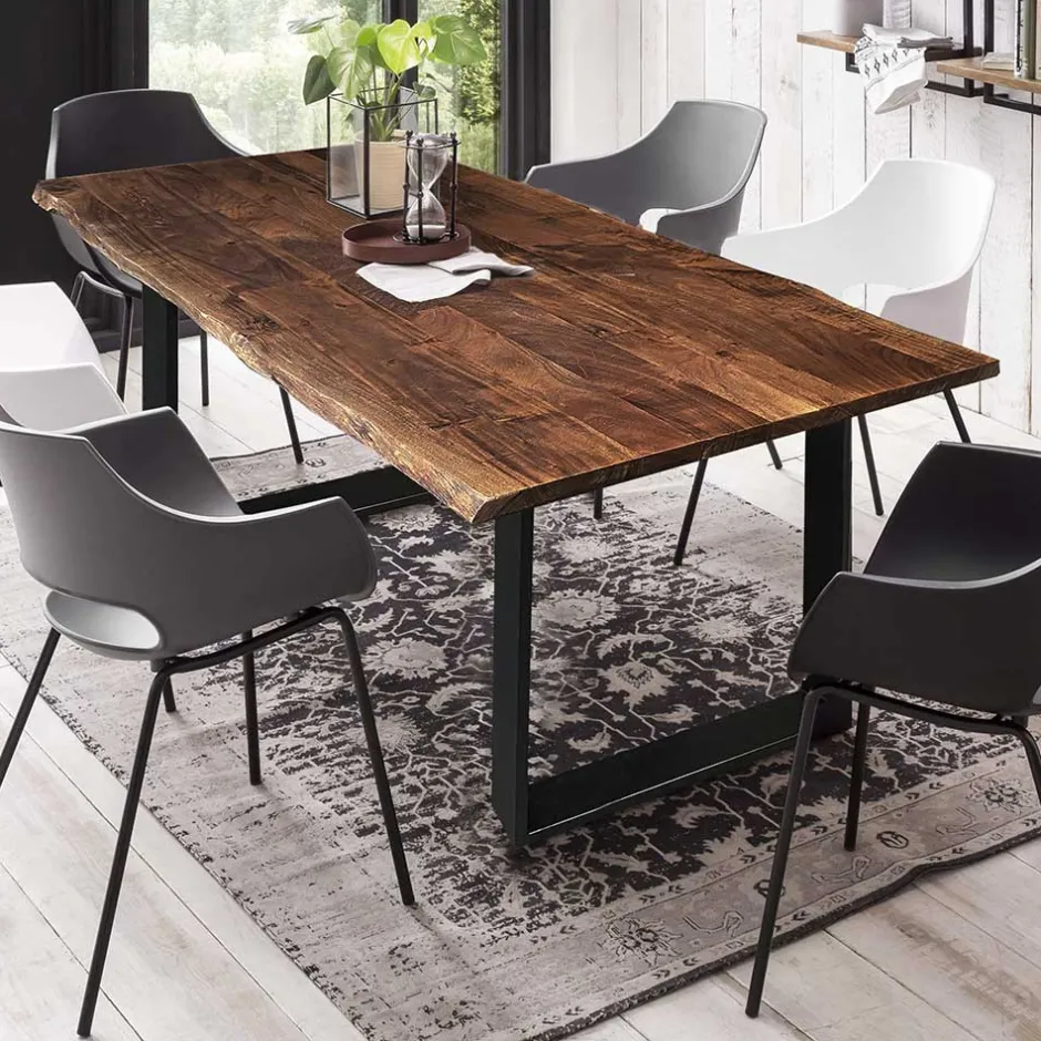 Wohnen Baumkante Designtisch aus Akazie in Nussbaumfarben - Ondeon