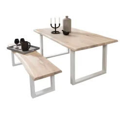 Baumkante Esstisch & Bank in White Wash - Tilveta (zweiteilig)^Wohnen Discount