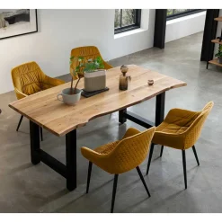 Baumkanten-Esstisch und Samtstühle - Drobeta (fünfteilig)^Wohnen Sale