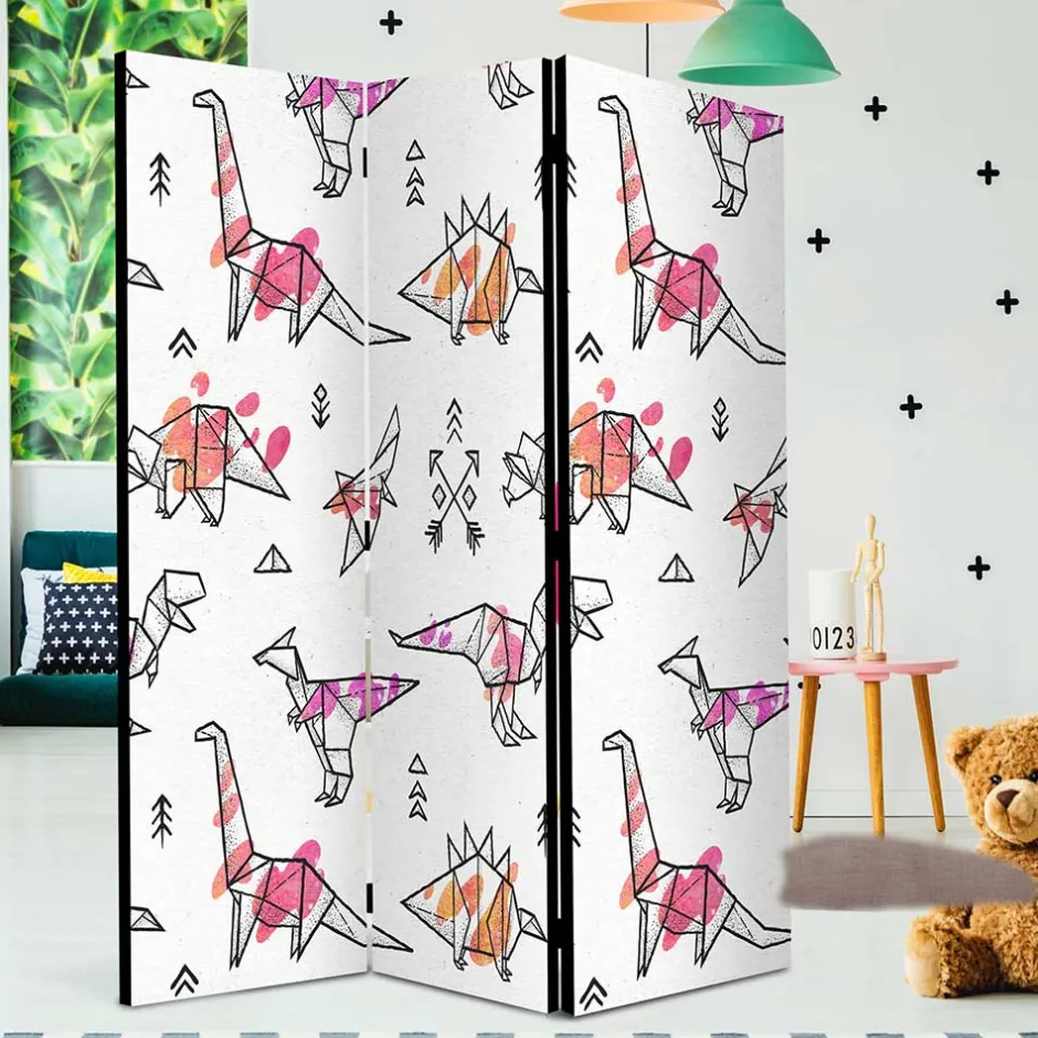 Bedruckter Paravent mit Origami Dinos - LittleBill^Wohnen Sale