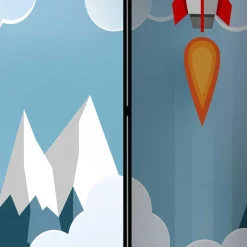 Bedruckter Paravent mit Rakete & Berglandschaft - Kayonar^Wohnen Discount