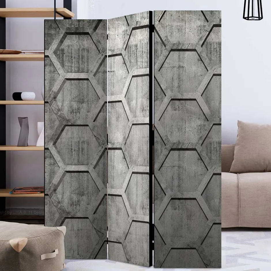 Bedruckter Paravent mit Wabenmuster in Grau - Heavens^Wohnen Online