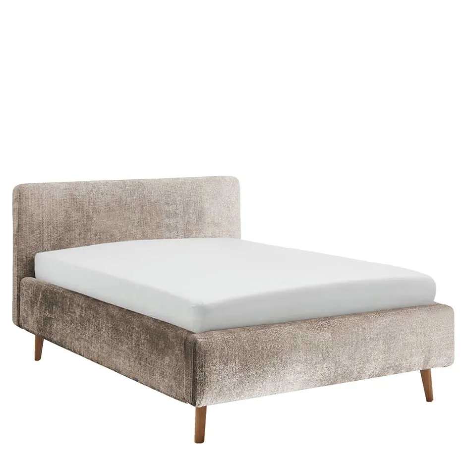 Wohnen Beigefarbenes Polsterbett mit Bezug aus Boucle - Tudan