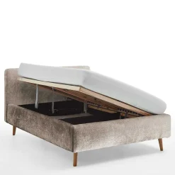 Wohnen Beigefarbenes Polsterbett mit Bezug aus Boucle - Tudan