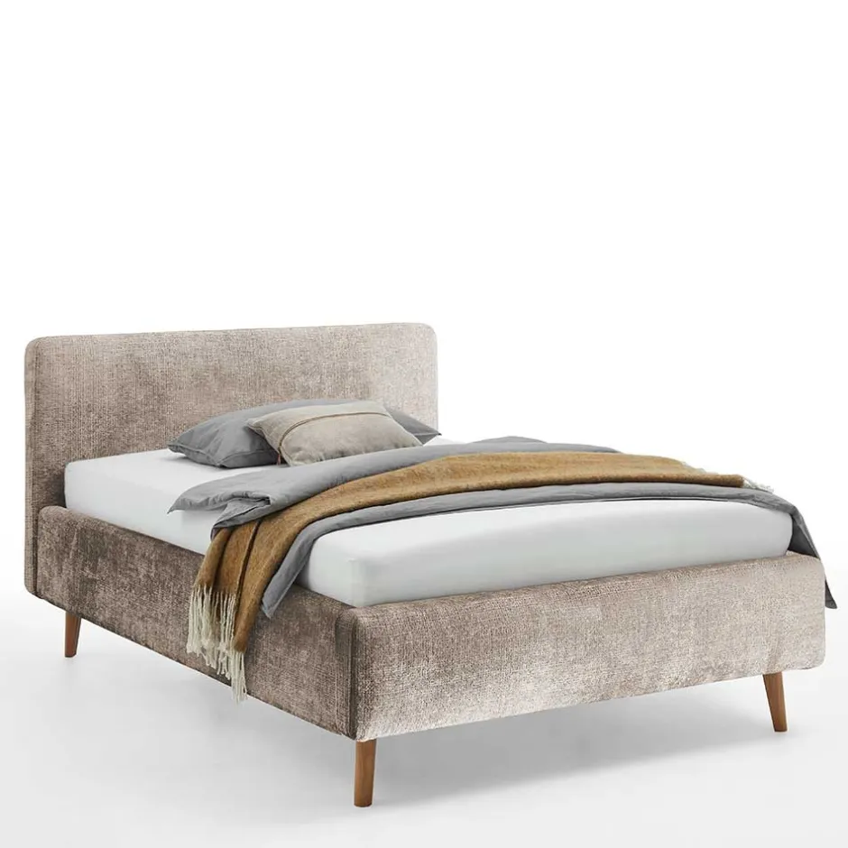 Wohnen Beigefarbenes Polsterbett mit Bezug aus Boucle - Tudan