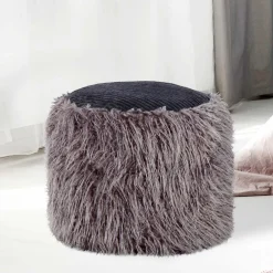 Wohnen Beistellhocker aus Kunstfell Dunkelgrau - Landeck