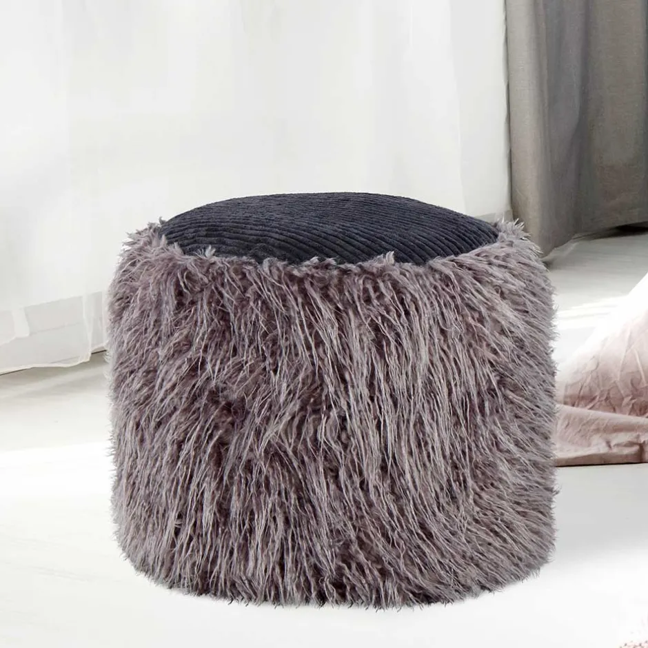 Wohnen Beistellhocker aus Kunstfell Dunkelgrau - Landeck