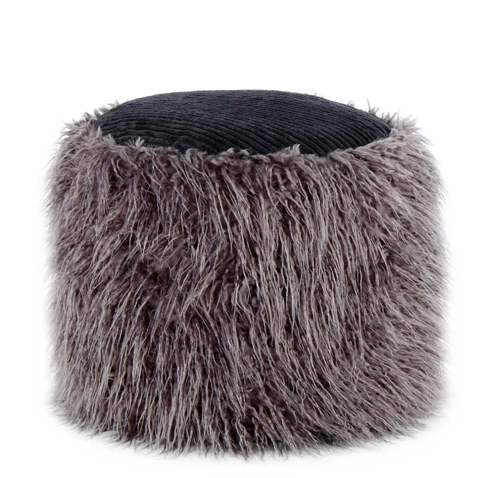 Wohnen Beistellhocker aus Kunstfell Dunkelgrau - Landeck