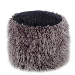 Wohnen Beistellhocker aus Kunstfell Dunkelgrau - Landeck