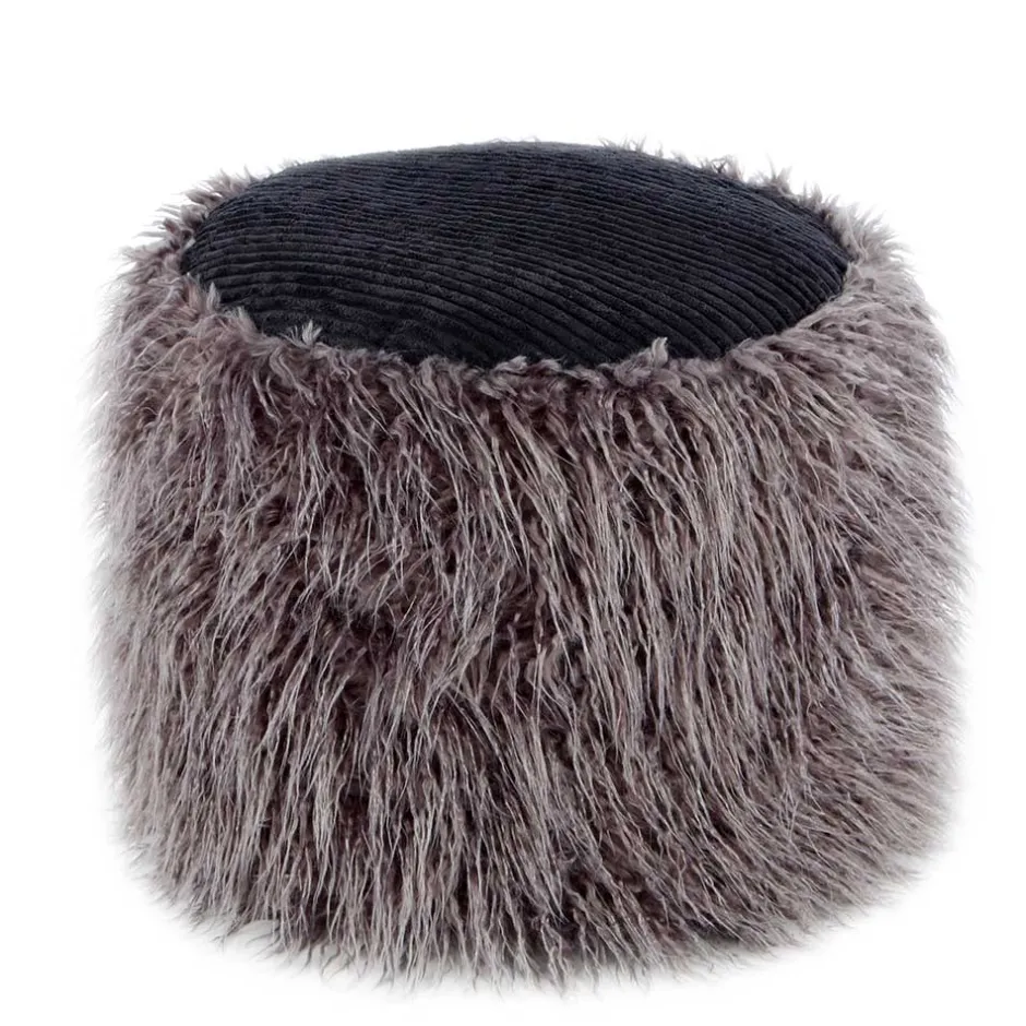 Wohnen Beistellhocker aus Kunstfell Dunkelgrau - Landeck