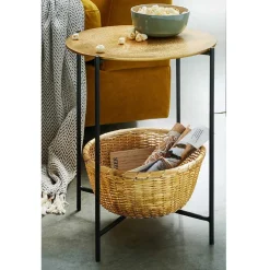 Wohnen Beistelltisch mit Korbablage aus Metall in Gold - Harmone