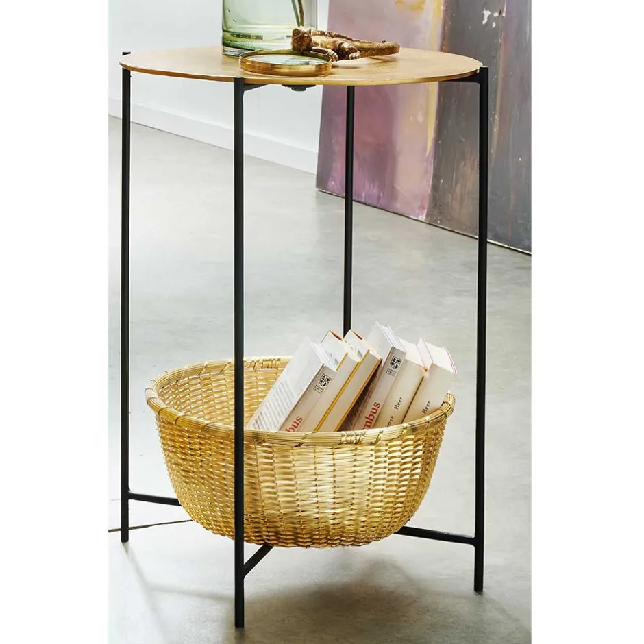 Wohnen Beistelltisch mit Korbablage aus Metall in Gold - Harmone