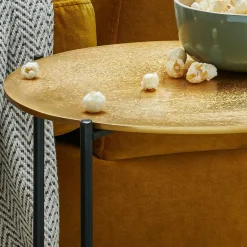 Wohnen Beistelltisch mit Korbablage aus Metall in Gold - Harmone