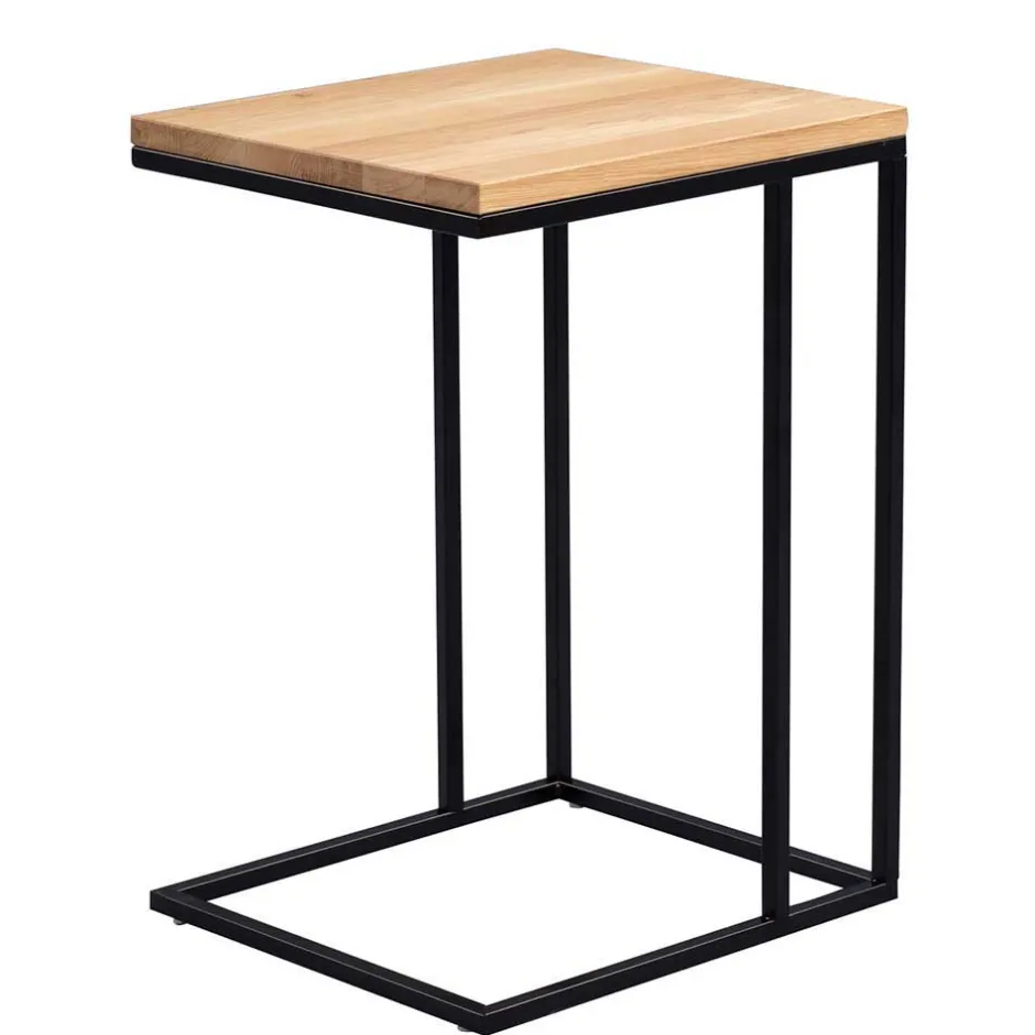 Wohnen Beistelltisch mit Wildeiche geölt Tanja & Metall Schwarz lackiert