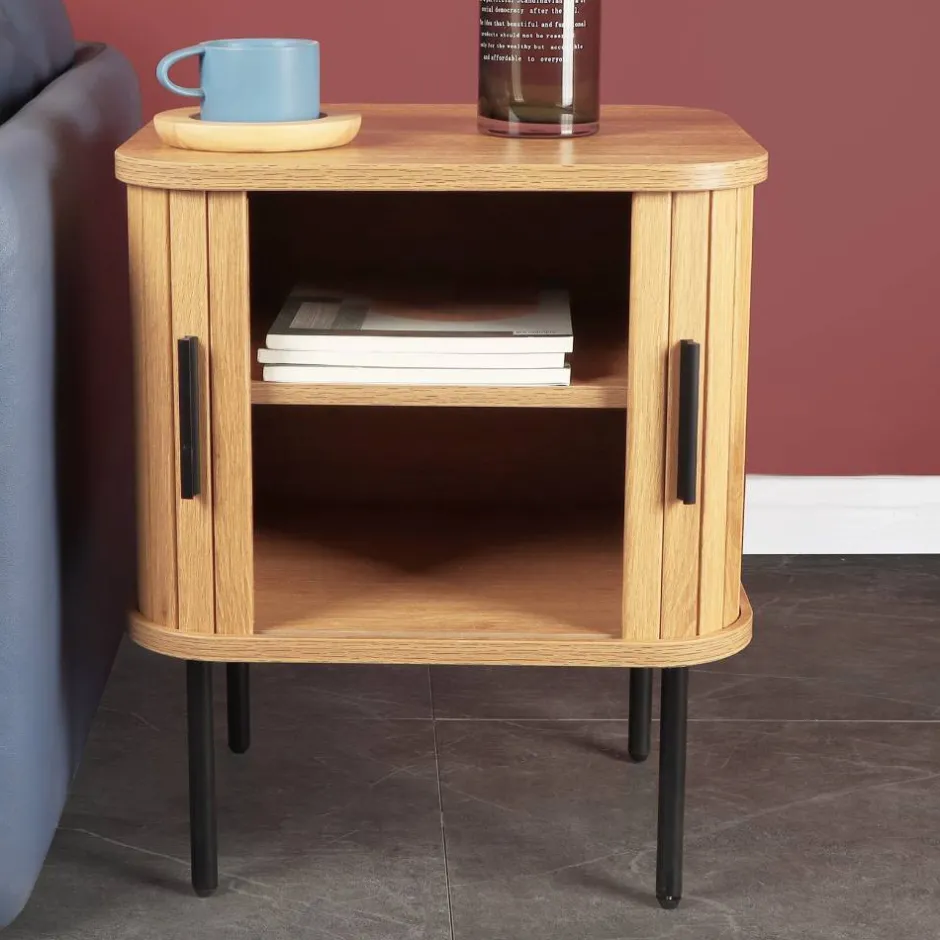 Wohnen Beistelltisch Nachtkommode mit Schiebetüren - Barnetta