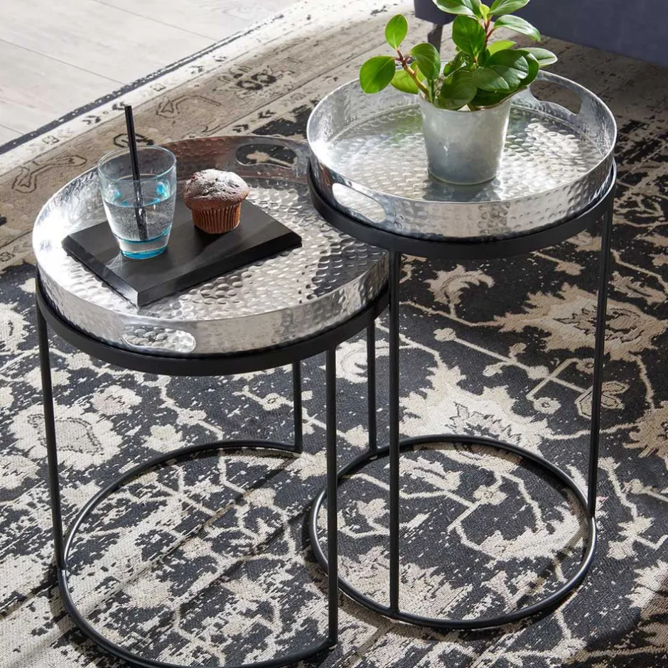 Beistelltische mit Tabletts in Silber - Makimona (zweiteilig)^Wohnen Discount