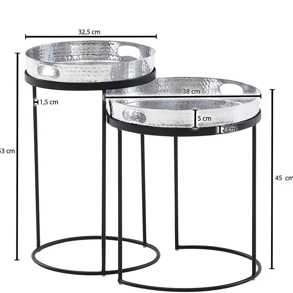 Beistelltische mit Tabletts in Silber - Makimona (zweiteilig)^Wohnen Discount