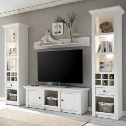 Wohnen Beleuchtete Wohnwand Chelles im weißem Landhausstil (vierteilig)