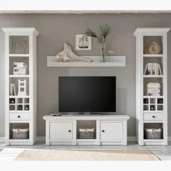 Wohnen Beleuchtete Wohnwand Chelles im weißem Landhausstil (vierteilig)