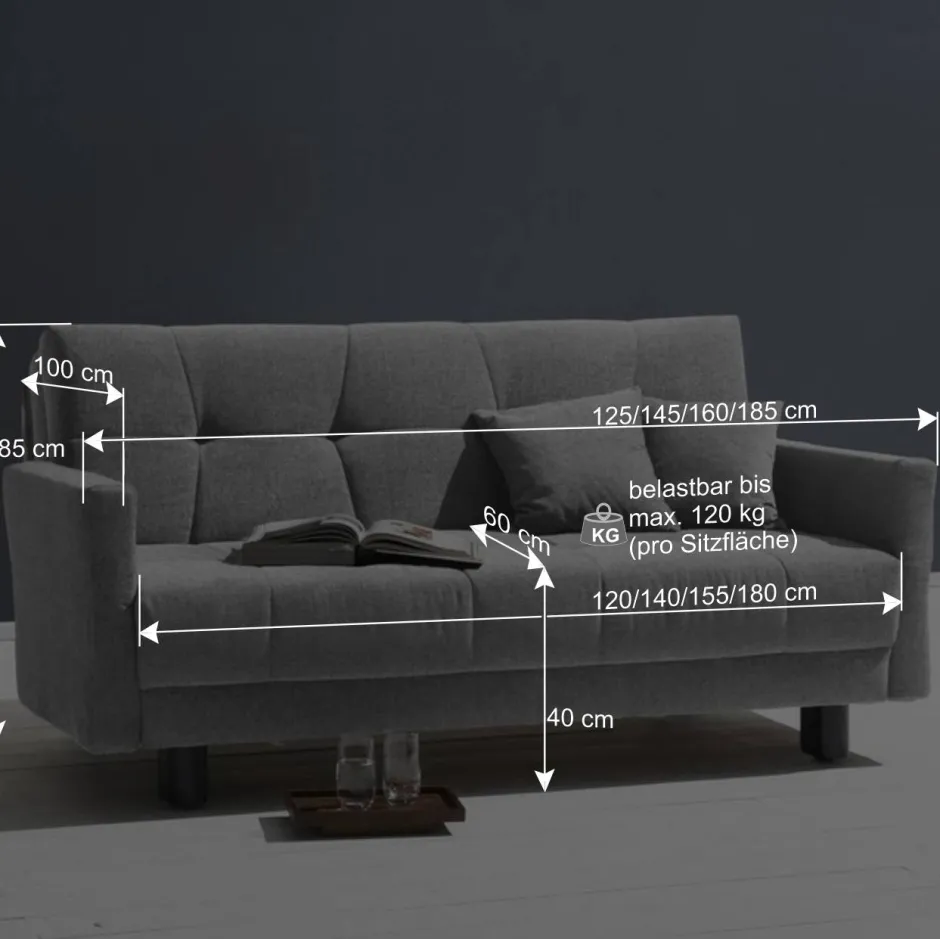 Bequemes Flachgewebe Faltsofa in Grau - Yirma^Wohnen Outlet