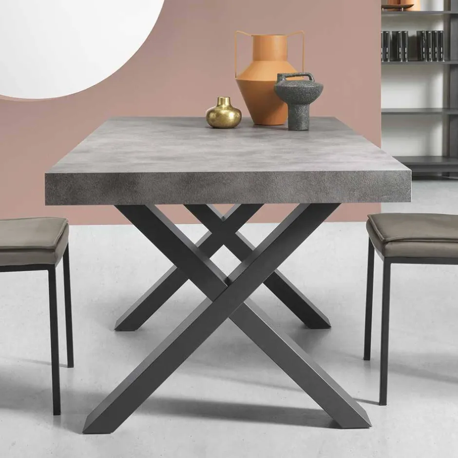 Wohnen Betonoptik Ausziehtisch mit zwei Einlegeplatten - Relisa