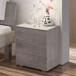 Wohnen Betonoptik Bett & Nachtkommoden - Greyna (dreiteilig)