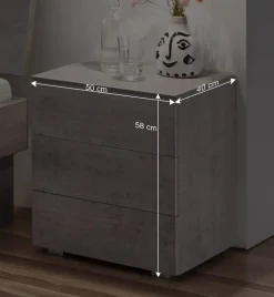 Wohnen Betonoptik Bett & Nachtkommoden - Greyna (dreiteilig)