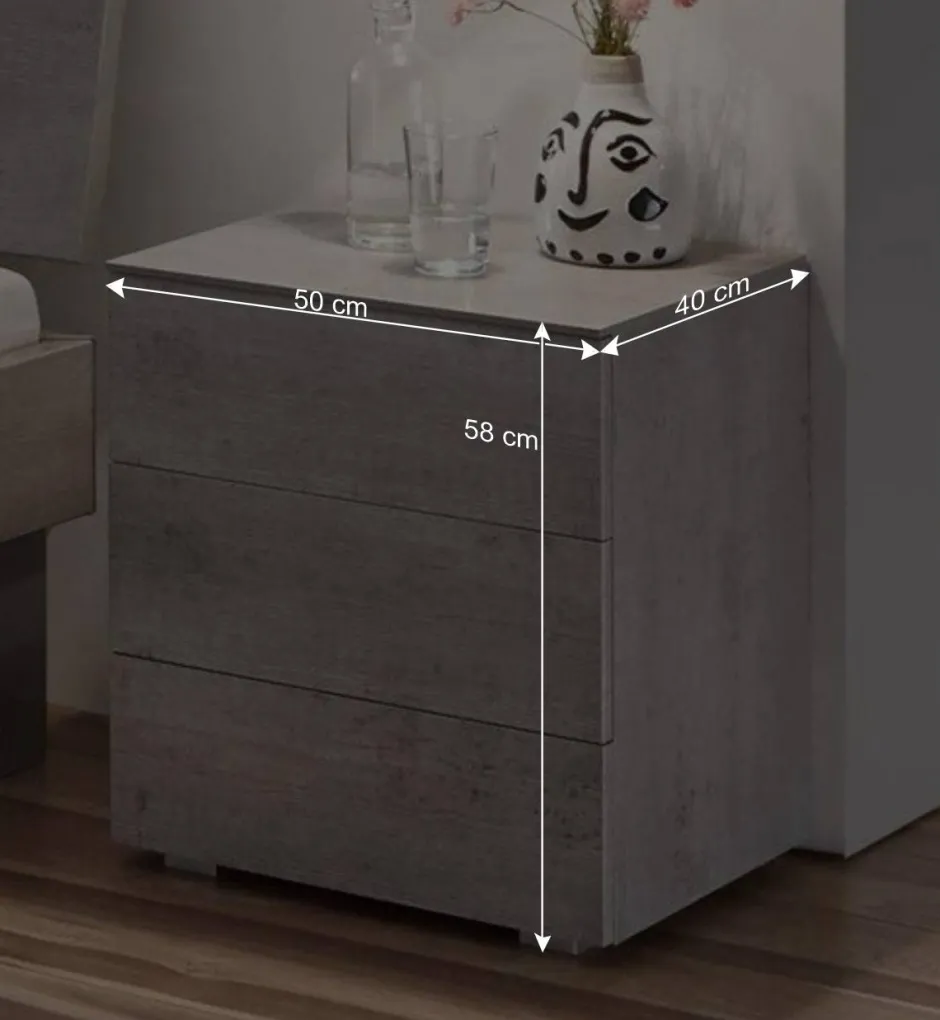 Wohnen Betonoptik Bett & Nachtkommoden - Greyna (dreiteilig)