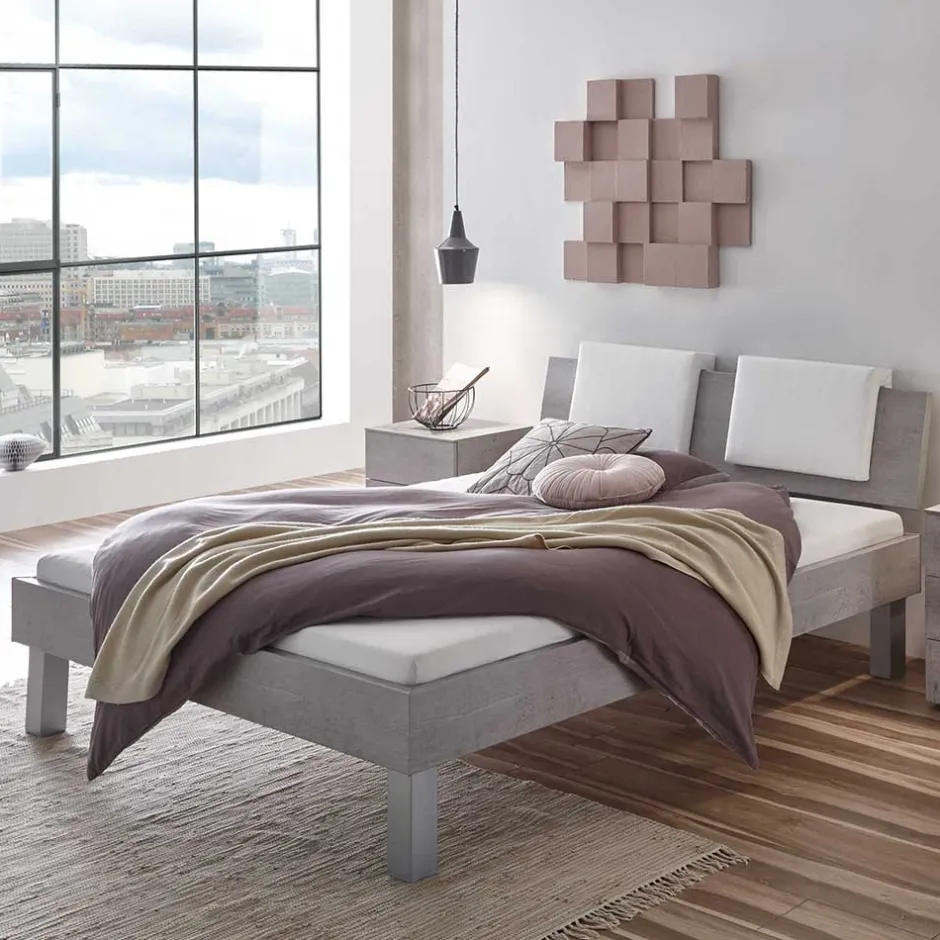 Bett in Betonoptik mit Kopfteil Kissen - Rienas^Wohnen Outlet