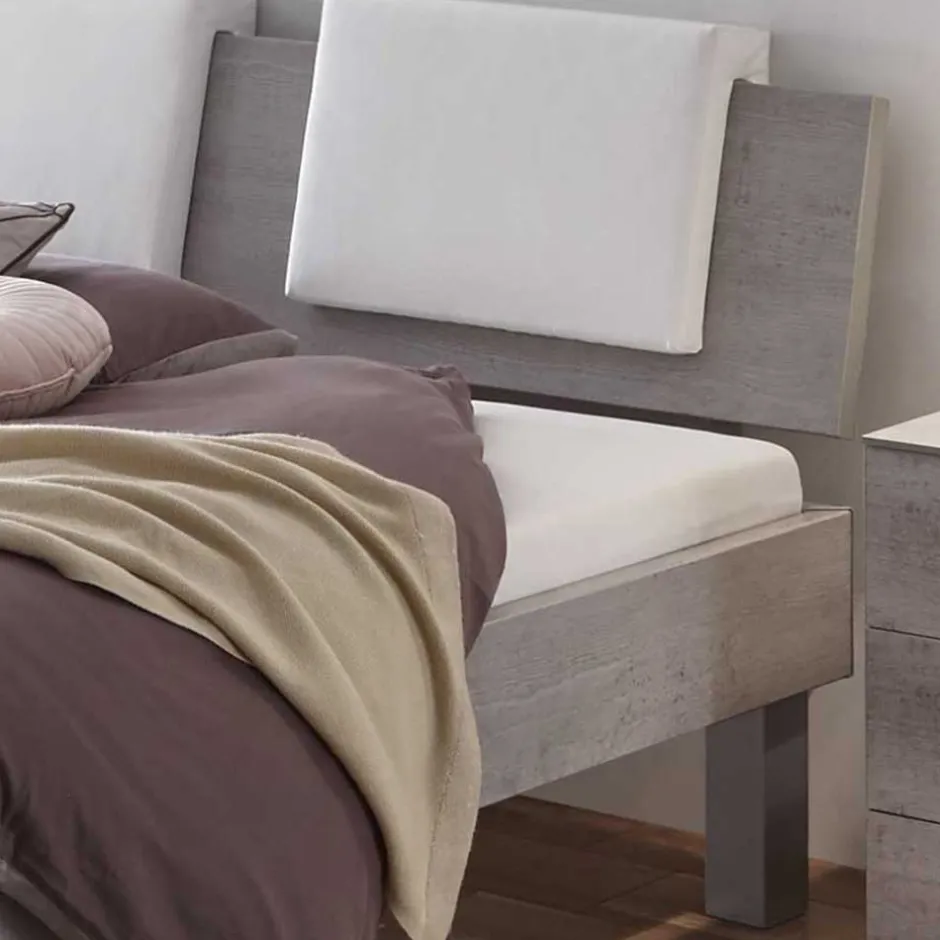 Bett in Betonoptik mit Kopfteil Kissen - Rienas^Wohnen Outlet