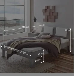 Bett in Betonoptik mit Kopfteil Kissen - Rienas^Wohnen Outlet