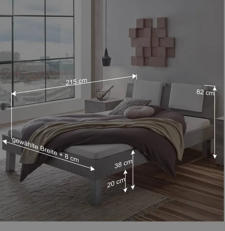 Bett in Betonoptik mit Kopfteil Kissen - Rienas^Wohnen Outlet