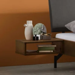 Wohnen Bett in Nussbaum Braun & Anthrazit - Ayero (dreiteilig)