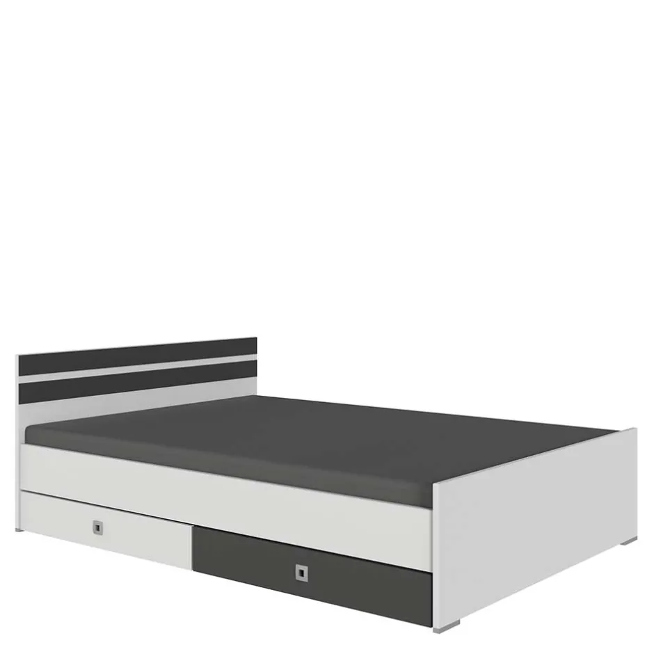 Wohnen Bett in Weiß mit Dunkelgrau - Tamba
