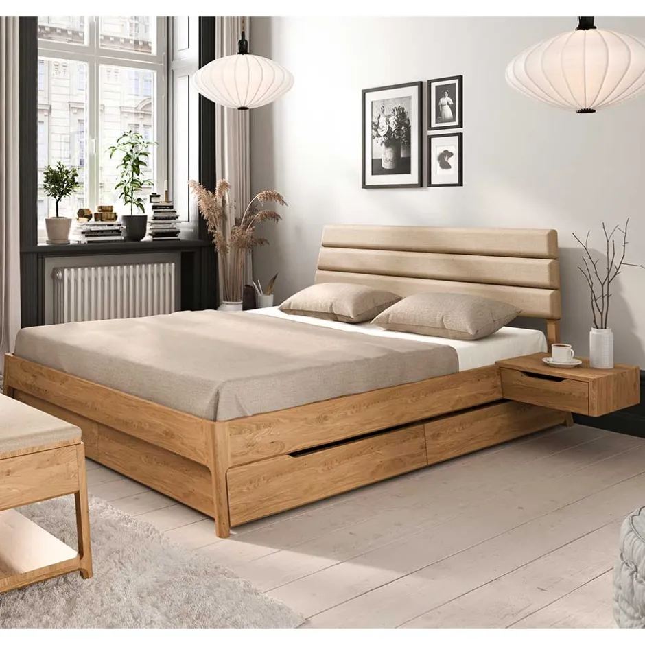 Wohnen Bett mit Nachtkonsolen aus Wildeiche - Grenadys (dreiteilig)