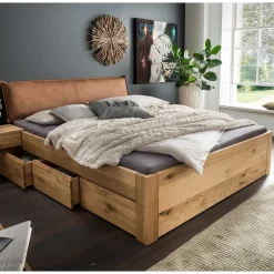 Wohnen Bett mit sechs Schubladen aus Wildeiche massiv - Zennian