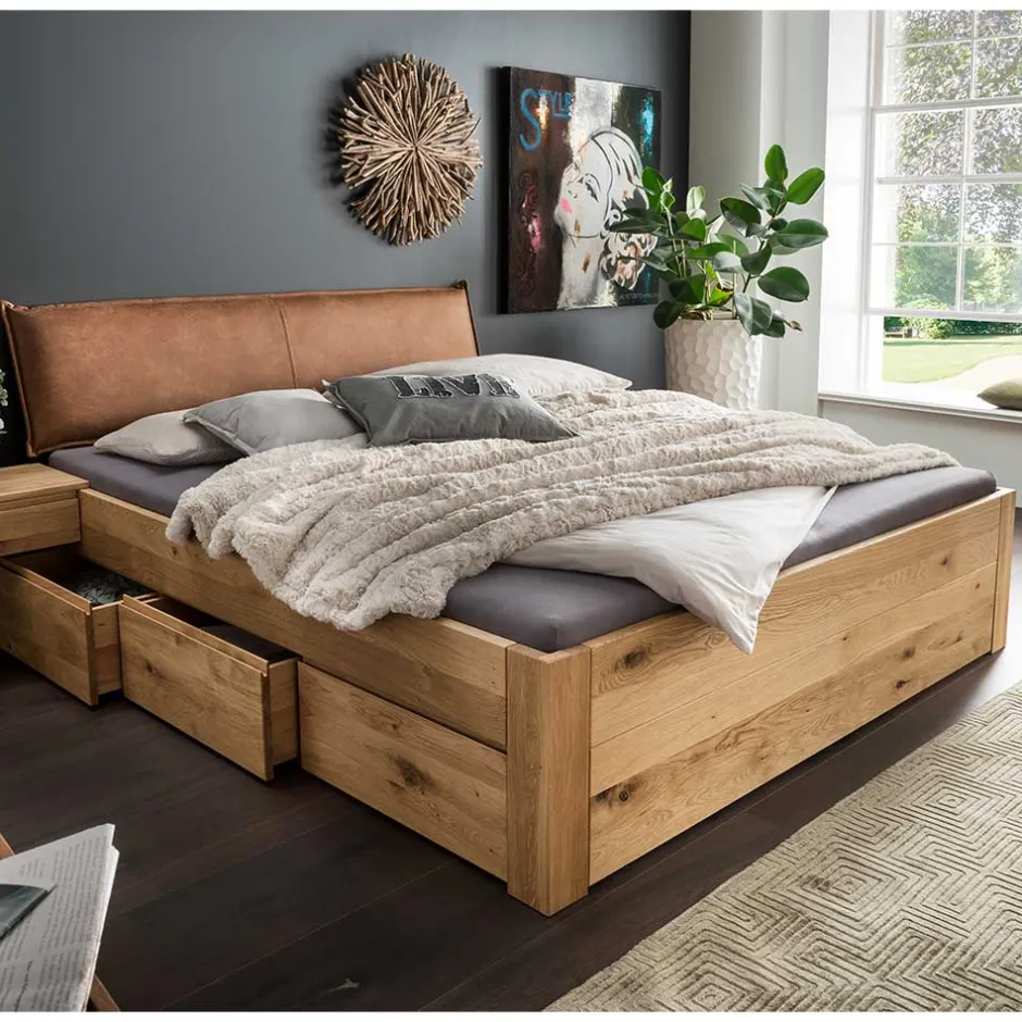 Wohnen Bett mit sechs Schubladen aus Wildeiche massiv - Zennian