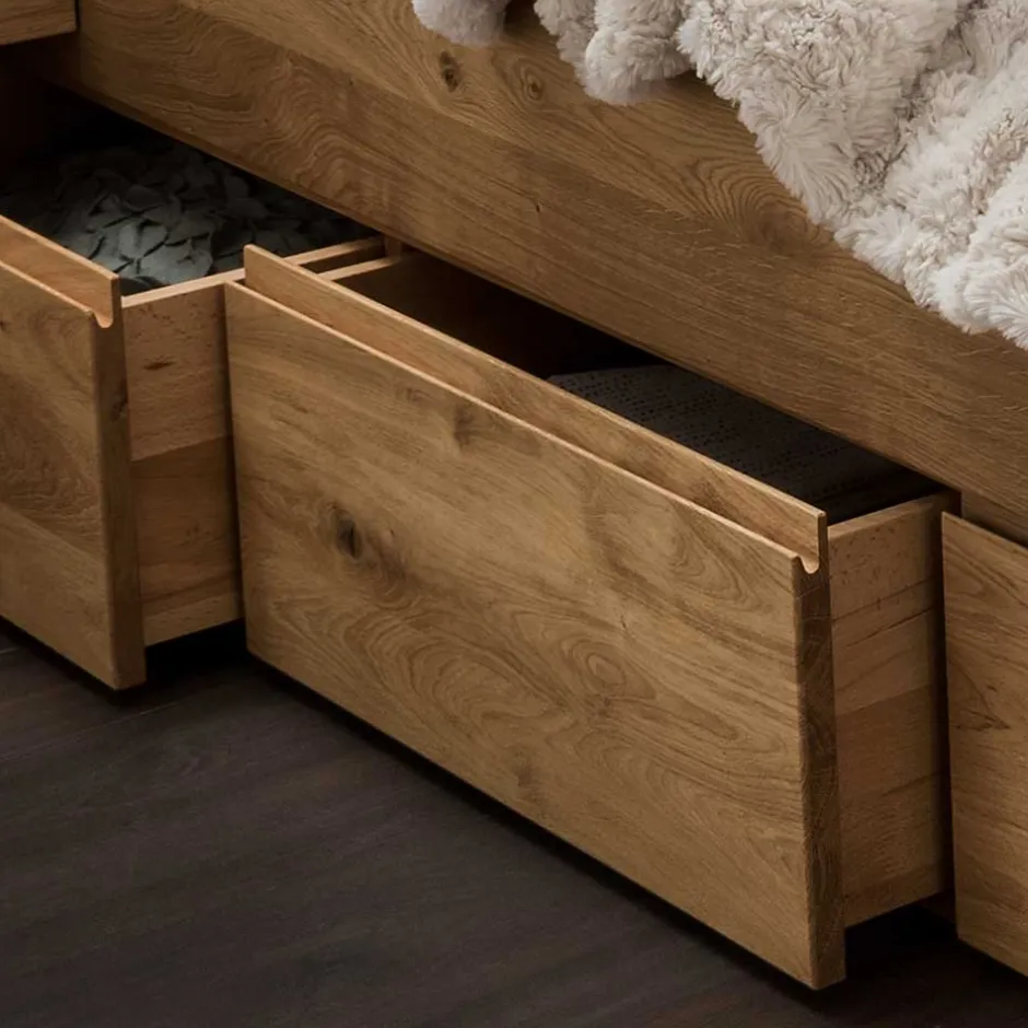 Wohnen Bett mit sechs Schubladen aus Wildeiche massiv - Zennian