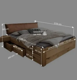 Wohnen Bett mit sechs Schubladen aus Wildeiche massiv - Zennian
