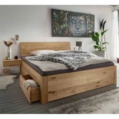 Bett mit vier Schubladen aus Wildeiche - Zennian (dreiteilig)^Wohnen Clearance