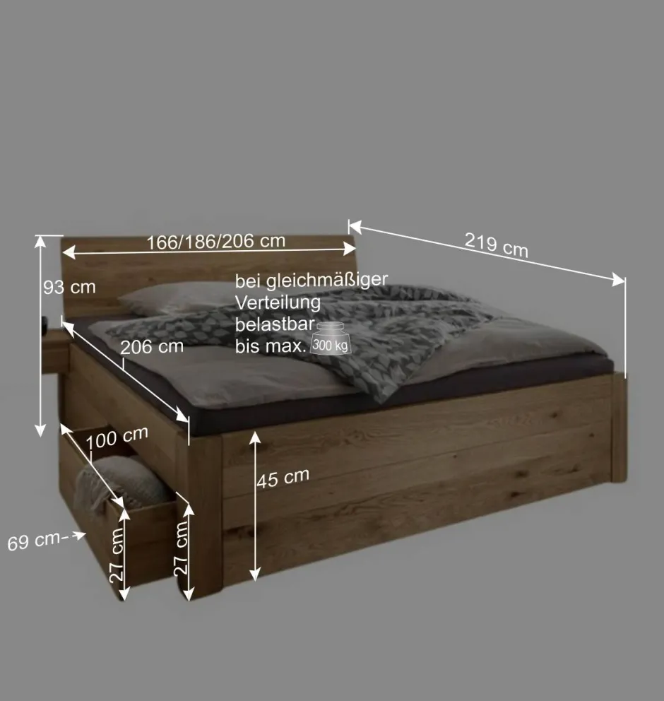 Bett mit vier Schubladen aus Wildeiche - Zennian (dreiteilig)^Wohnen Clearance