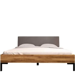 Bett mit Wildeiche Rahmen & Polsterkopfteil in Grau - Kerfa^Wohnen Discount