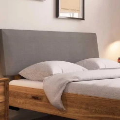 Bett mit Wildeiche Rahmen & Polsterkopfteil in Grau - Kerfa^Wohnen Discount